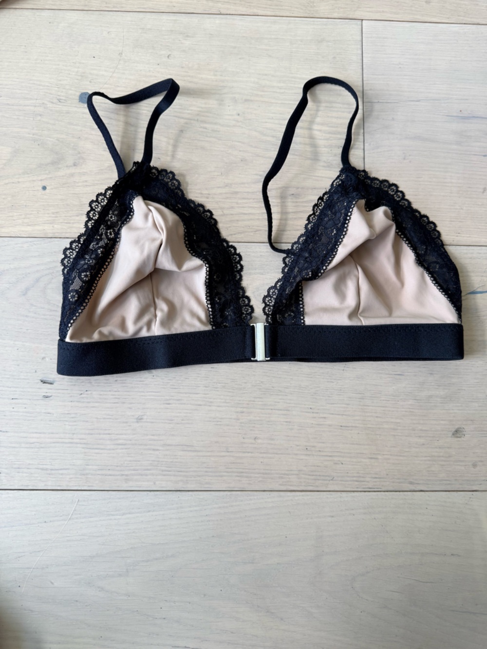 Lace Trim Satin Bralette - Black & Nude